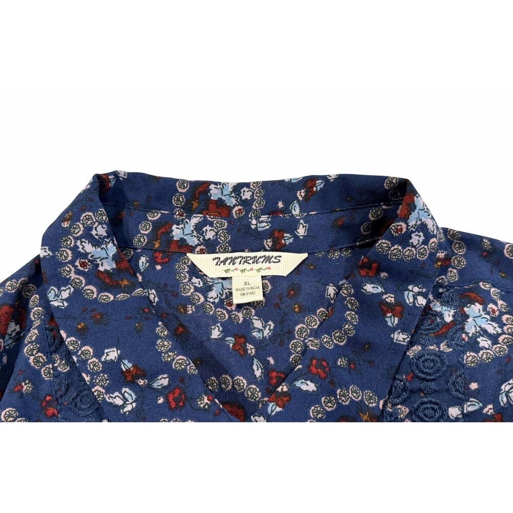 Tantrums Red White & Blue Floral Peasant-Style Sheer Blouse SZ XL Embroidery - Picture 8 of 14